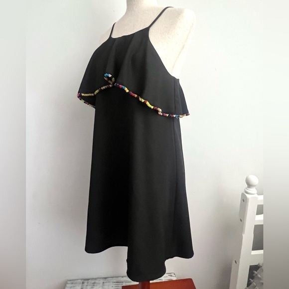 Loveriche Pompom Trim Ruffled Top Dress Swimsuit Coverup Women Sz S Black Short - Picture 3 of 9